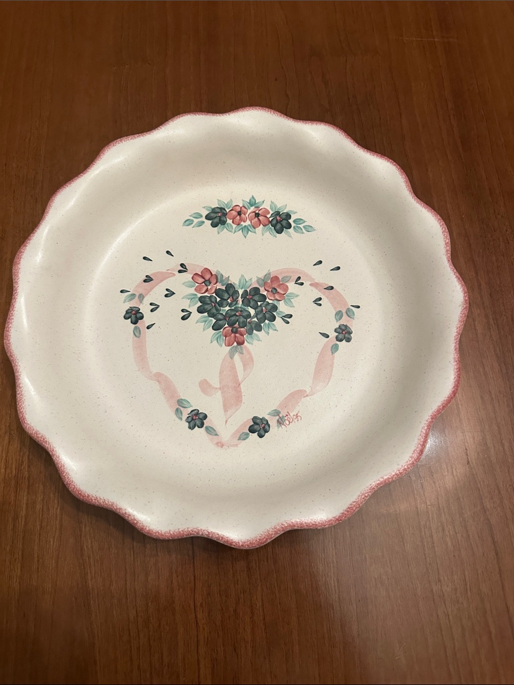 Vintage Noel Pottery Tonasket WA Hand Painted Country Heart Tart Pan